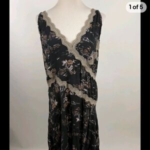 Free People Slip My Mind Printed Trapeze Dress. sleeveless, mini-length Large